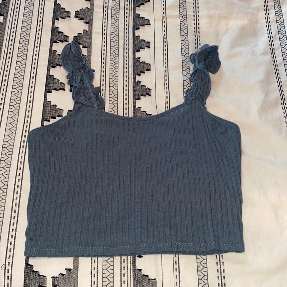 Ribbed ruffle strap tank